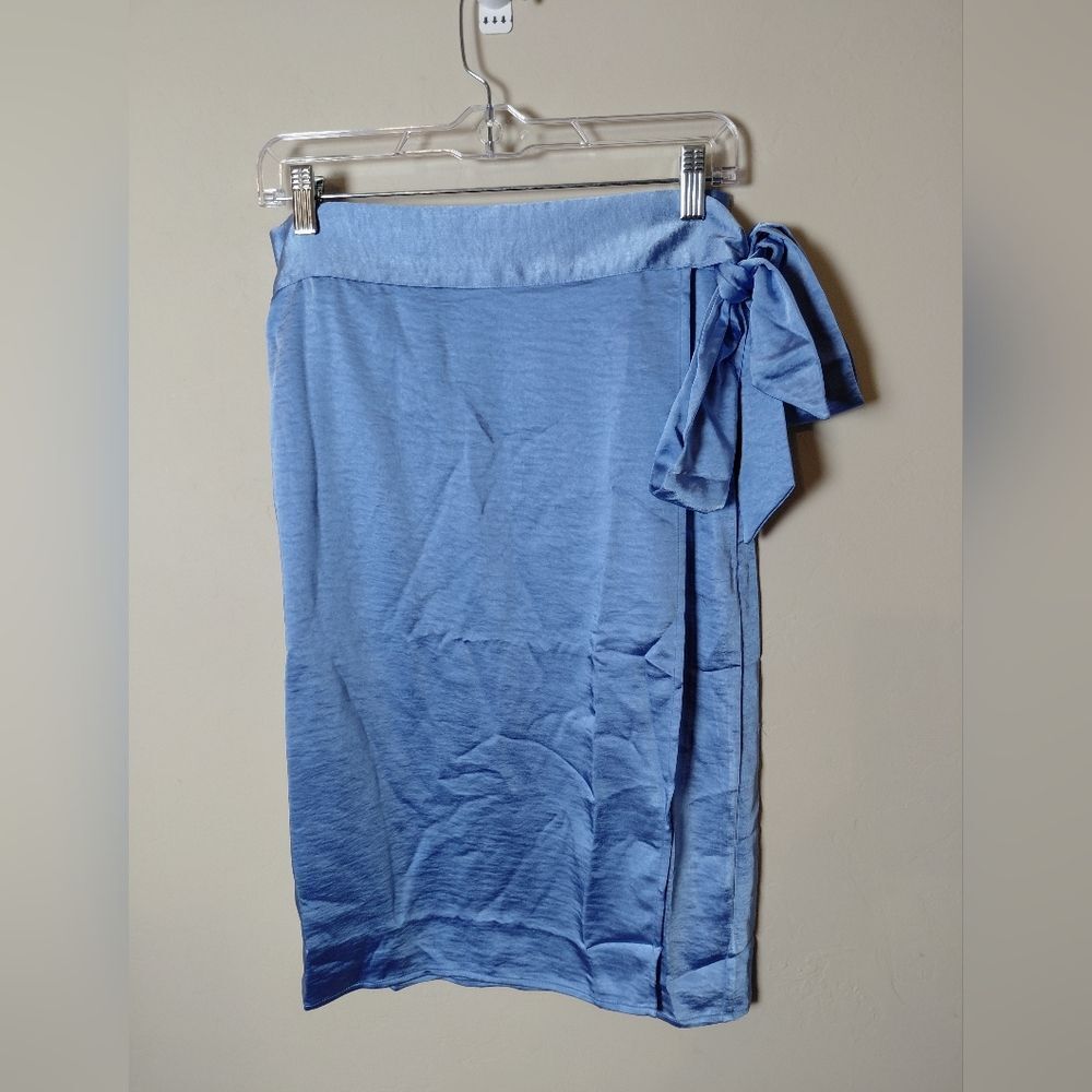 Wildfang Satin Wrap Tie Midi Skirt In Cornflower Blue NWT XS,S,M